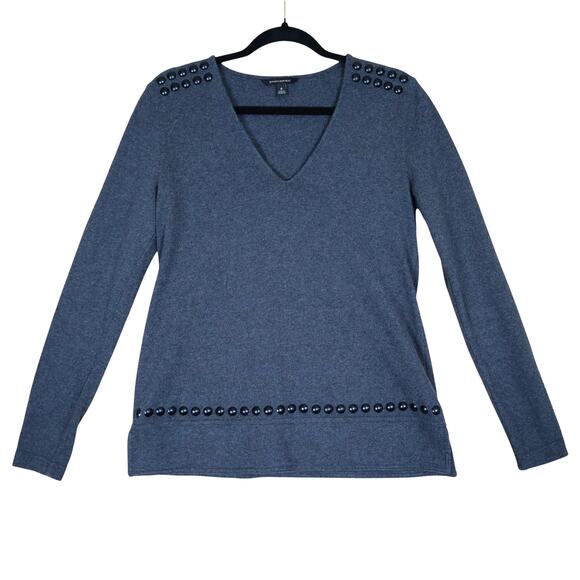 Banana Republic Womens Studded Sweater Size Small Charcoal Gray V Neck Cotton - Picture 1 of 7